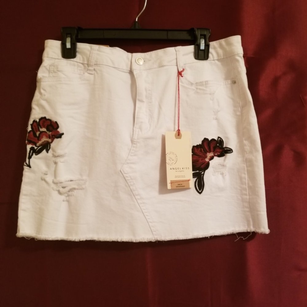 Angel Kiss Embroidered Denim Skirt